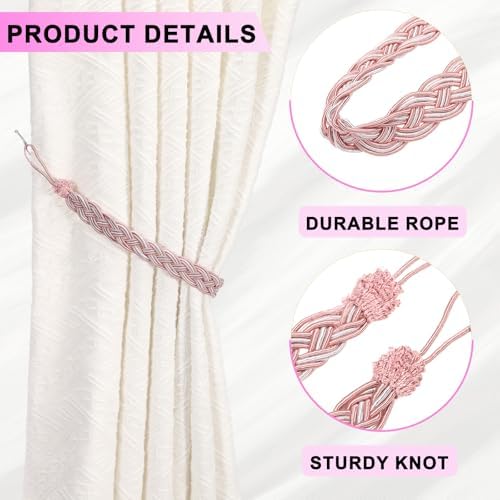 Uxcell 2 Pcs Light Pink Braided Curtain Tiebacks