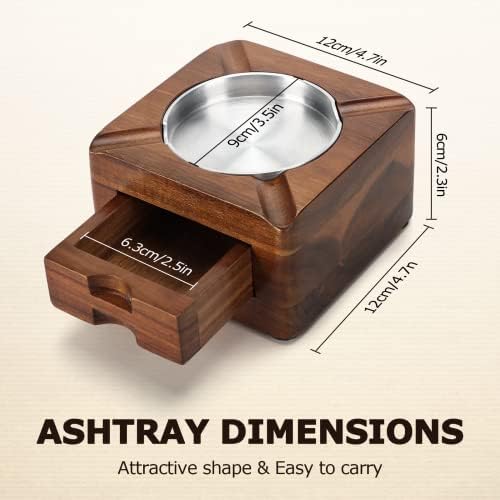 Tesonway Wooden Cigar Ashtray with 4 Slots and Drawer