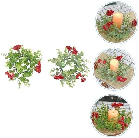 2pcs Eucalyptus Red Berry Candle Christmas Wreaths for Party