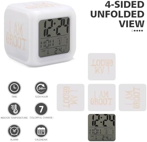 I Am Groot Cube Digital Alarm Clock with Night Light and Thermometer