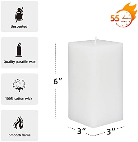 Jeco 6 Inch White Square Pillar Candle