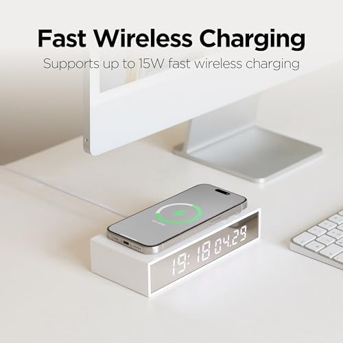 Mooas 15W Slim Edge Mirror Wireless Charging Clock Black