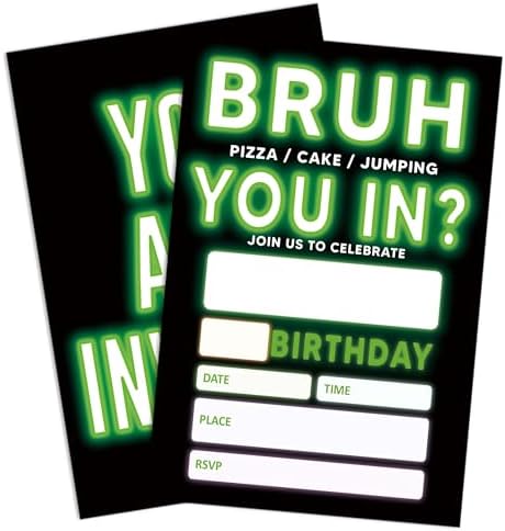 UIBOVA Birthday Invitations Glow Neon 20 Pcs 4x6 Party Invite Cards with Envelopes