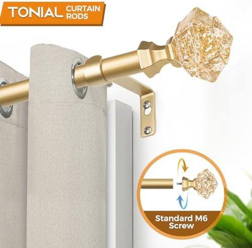 TONIAL Telescoping Window Rods 48-84 Inch Luxury Gold Diamond Finial