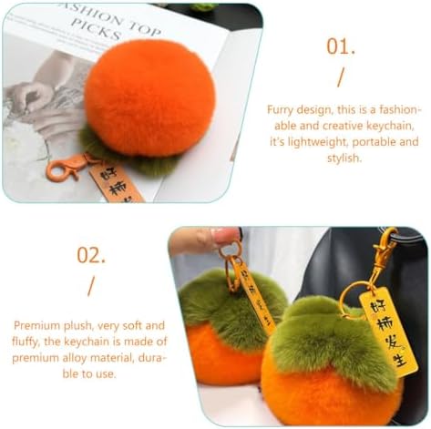 2pcs Cute Plush Persimmon Keychain Stuffed Fruit Backpack Charm Accessory