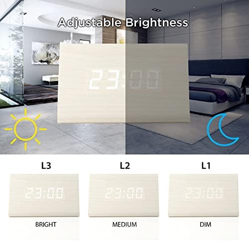 GEARONIC Digital Alarm Clock Wooden Modern Triangle Clock White
