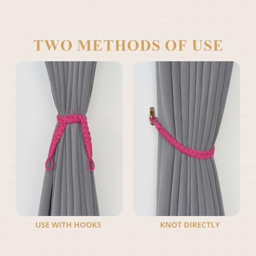 NICEEC 4 Pack Cotton Rope Curtain Tiebacks in Rose Red