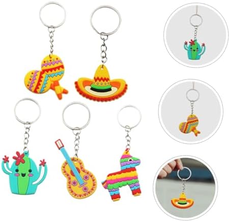Uonlytech 10pcs Mexican Keychains Cactus Hat Guitar Maraca Party Favors