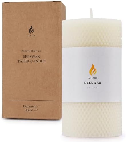 AGLARY 3 Pack 6 Inch Beeswax Pillar Candles White Unscented Dripless Smokeless