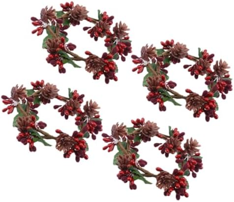 4pcs Christmas Candle Pine Cones and Berries Holiday Decor Set