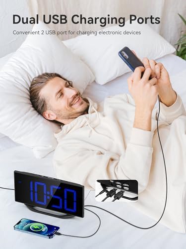 Digital Alarm Clock with Large Numbers and USB Charging