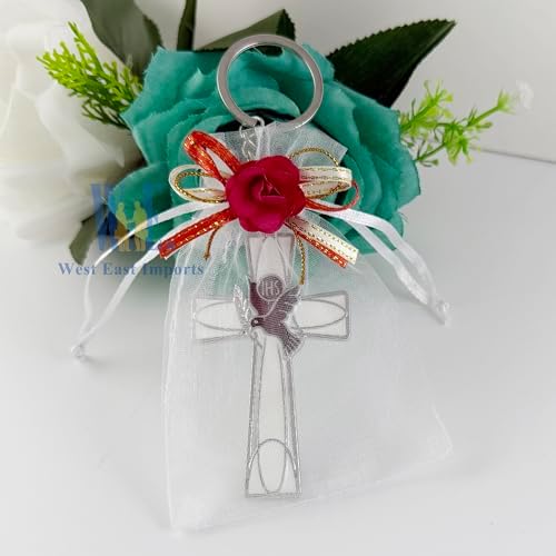 WE 12 Pcs Cross and Dove Key Ring Confirmation Favor
