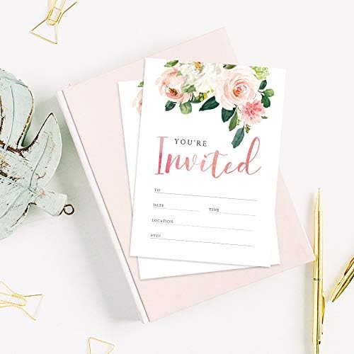 Floral Fill-in Invitations with Envelopes 25 Pack