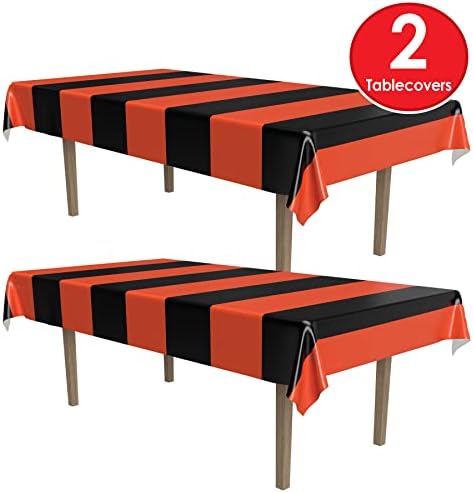Beistle Halloween Orange Black Striped Table Covers 2 Pack