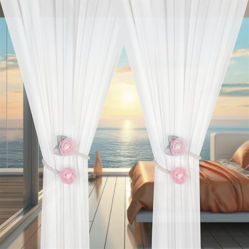 Handmade Artificial Rose Flower Curtain Holdbacks Pink