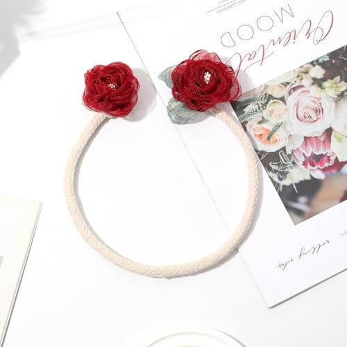 Handmade Artificial Rose Flower Curtain Holdbacks Wine Red