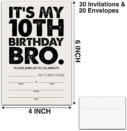 YSTEP 10th Birthday Party Invitations 20 Pack