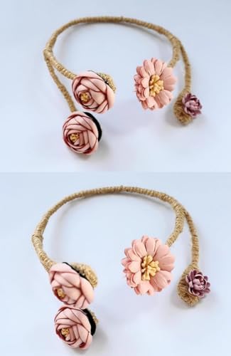2 Pieces Flexible Curtain Tiebacks with Flower and Branch Design Pink
