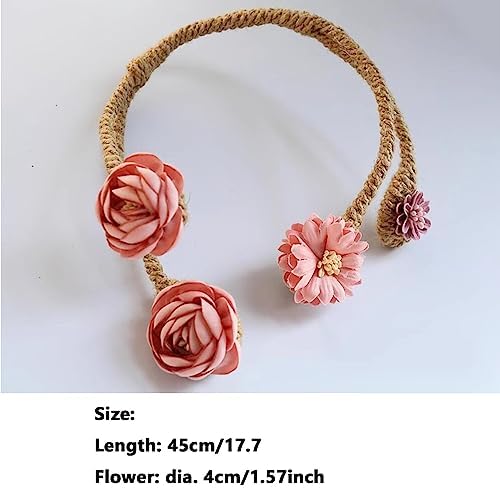 2 Pieces Flexible Curtain Tiebacks with Flower and Branch Design Pink