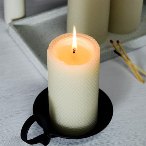 AGLARY 3 Pack 6 Inch Beeswax Pillar Candles White Unscented Dripless Smokeless