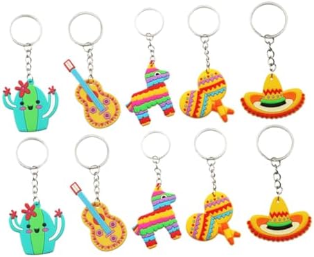 Uonlytech 10pcs Mexican Keychains Cactus Hat Guitar Maraca Party Favors