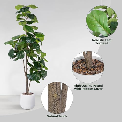 6ft Artificial Fiddle Leaf Fig Tree with White Planter 1