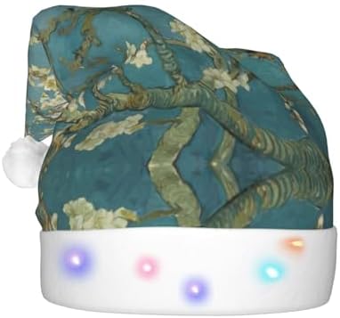 Almond Blossom Print Christmas Hat with LED Lights