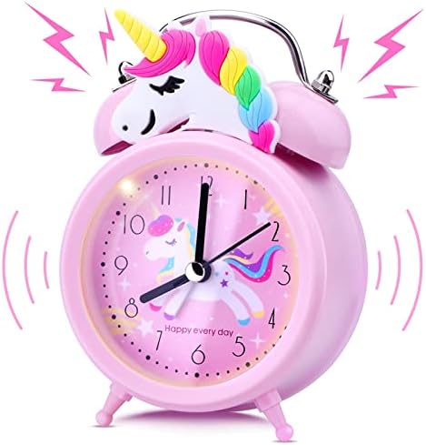 Pink Unicorn Desk Clock with Backlight and Double Bell
