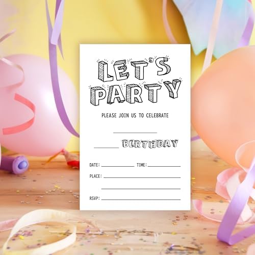 Black and White Birthday Invitations 25 Cards with Envelopes