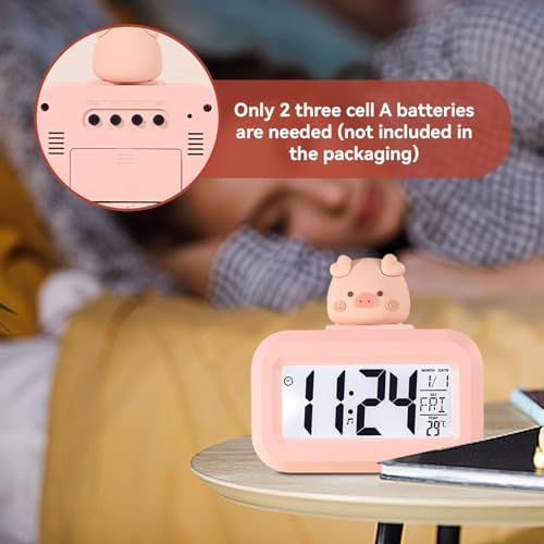 Cyrank Kawaii Alarm Clock for Kids Bedroom Digital Clock with Large Numbers Pink