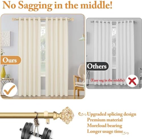 TONIAL Telescoping Window Rods 48-84 Inch Luxury Gold Diamond Finial