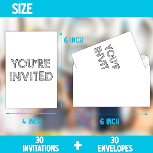 Simple Black Birthday Party Invitations 30 Cards Envelopes