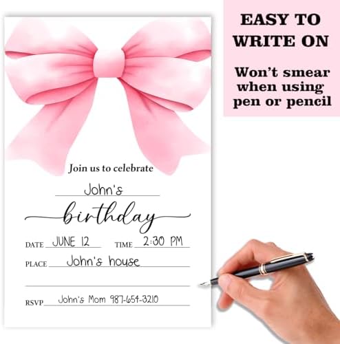 Pink Bow Birthday Invitation Cards for Girls Adults Teens Set 03