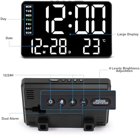 Amgico Digital Clock with Dual Alarms and Snooze