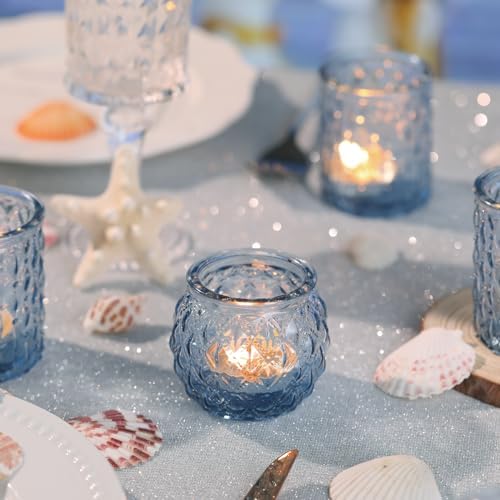 DARJEN Blue Glass Votive Candle Holders Set of 24