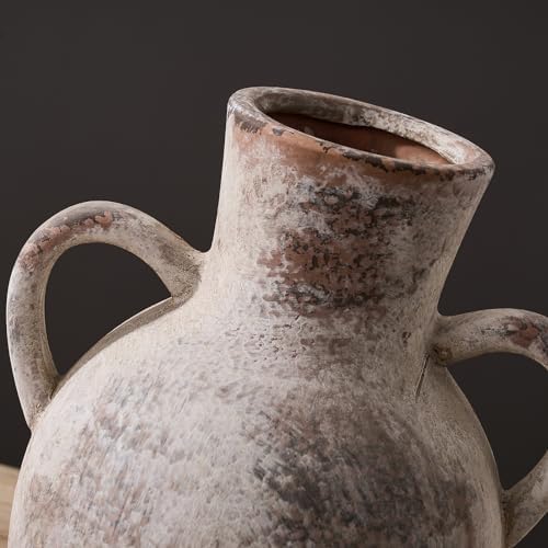 SIDUCAL Rustic Ceramic Flower Vase with Two Handles
