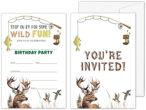 Wild Birthday Invitations Hunt Fishing Theme for Kids