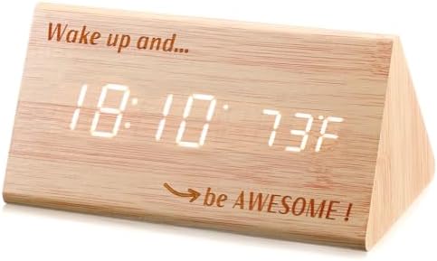 Wooden Digital Alarm Clock with LED Display and Temperature Sensor