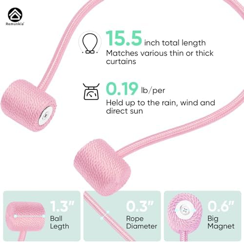 Remunkia Magnetic Curtain Holdbacks 2 Pack - Pink