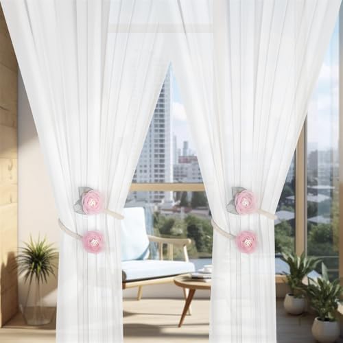 Handmade Artificial Rose Flower Curtain Holdbacks Pink