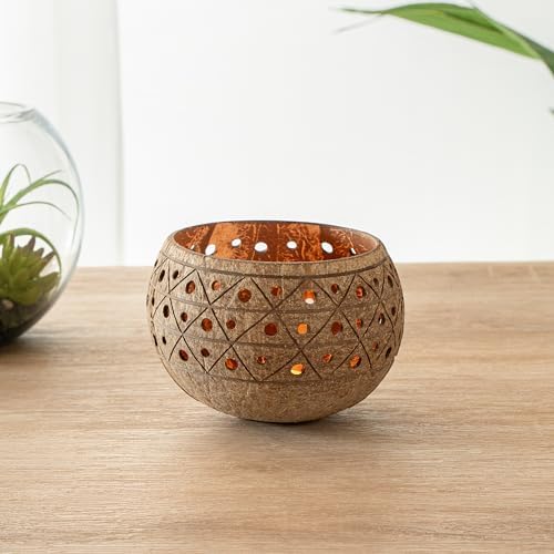 Restaurantware Coco Casa Coconut Shell Candle Holders 4x33 Inch Handcrafted Tan Bowls