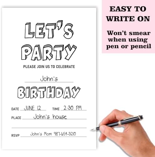 Nopoben Lets Party Invitation Cards for Kids 20pc Black and White