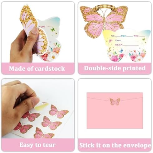 36pcs Butterfly Birthday Invitations with Envelopes