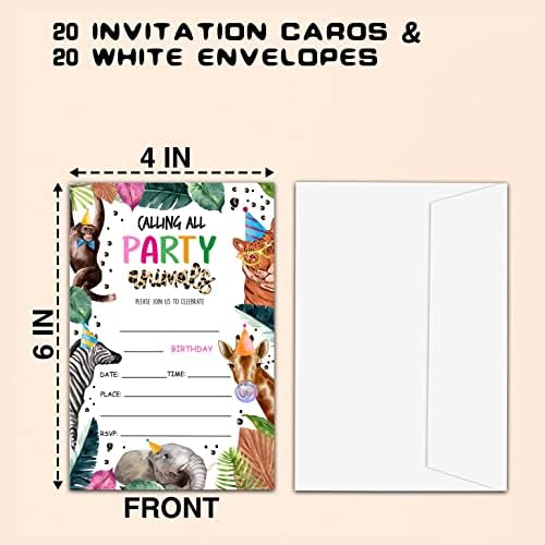 Safari Jungle Animals Birthday Invitations Set of 20