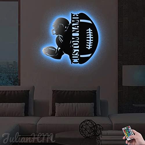 Custom Football Player V1 Metal Wall Art With LED Lights 16x16 Inches