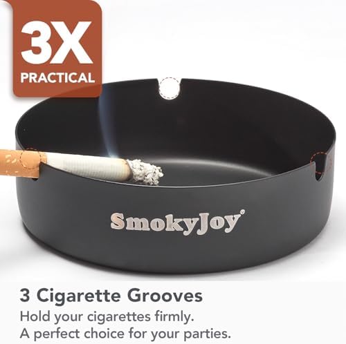 SmokyJoy Windproof Ashtray 2 Pack Black Stainless Steel