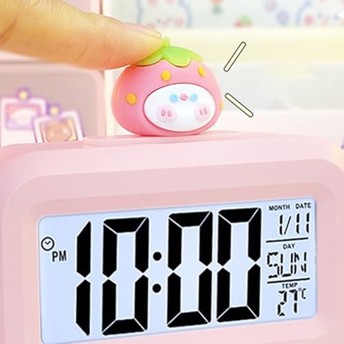 Pink Strawberry Design Alarm Clock with Backlight and Power Saving