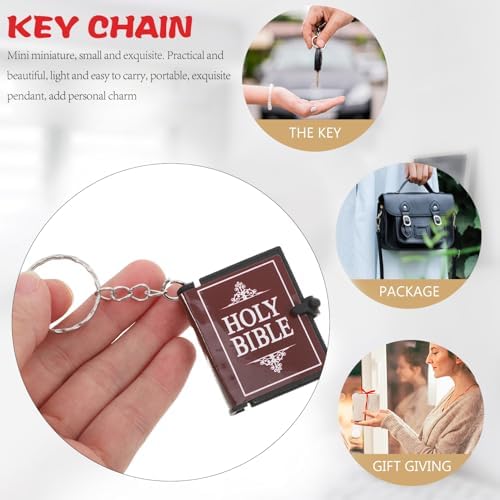 4pcs Miniature Bible Keychain Set with English Verses