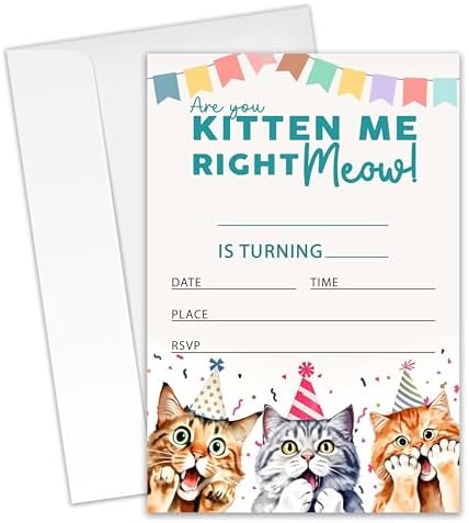 Kitten Me Right Meow Birthday Invitations 20pcs 4x6