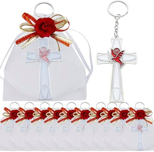 WE 12 Pcs Cross and Dove Key Ring Confirmation Favor
